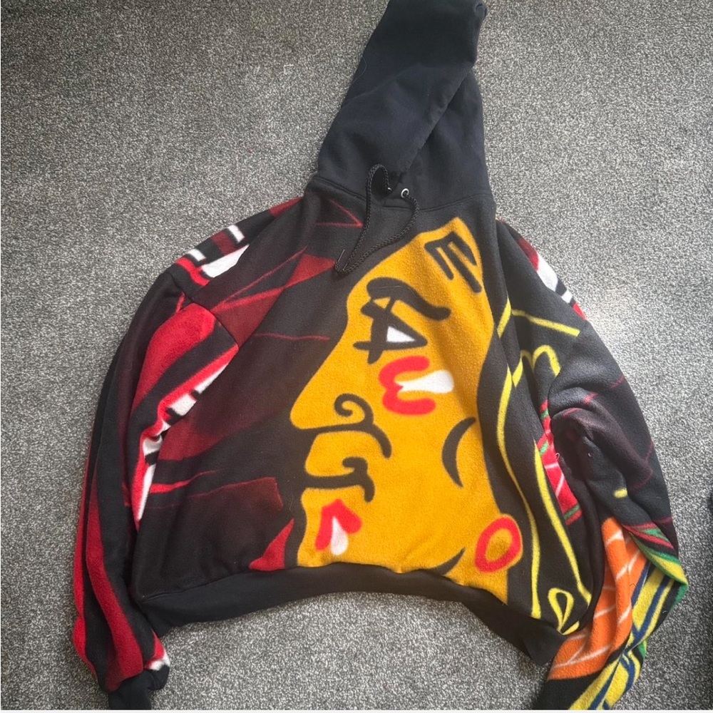 Chicago blackhawks nhl custom one of one upcycled blanket sweatshirt hoodie